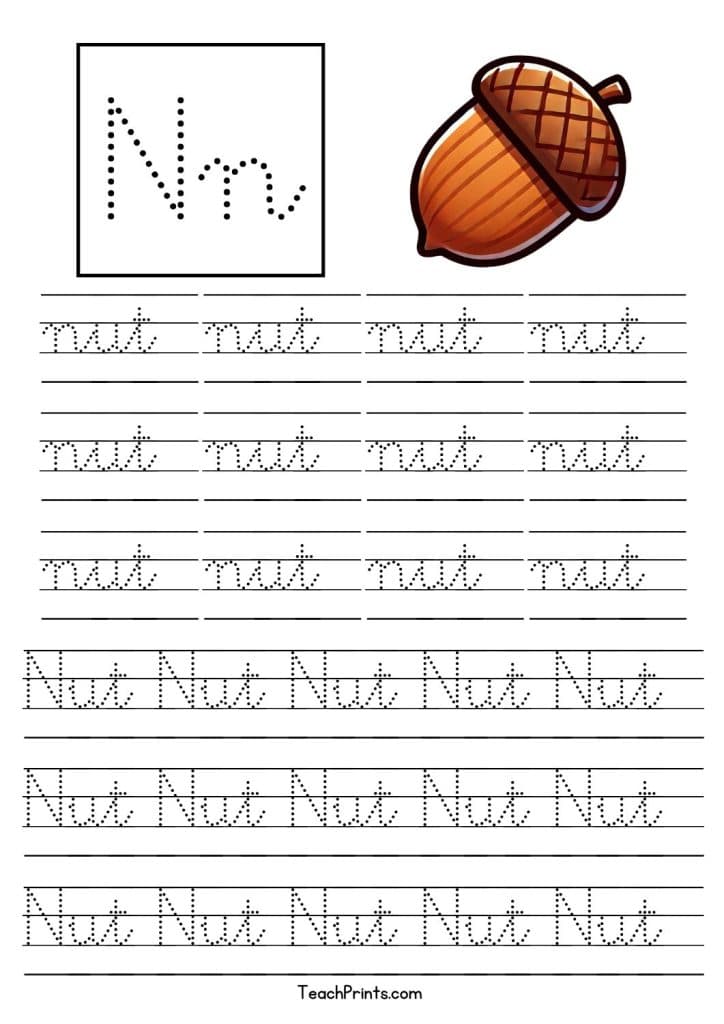 free cursive n tracing worksheet