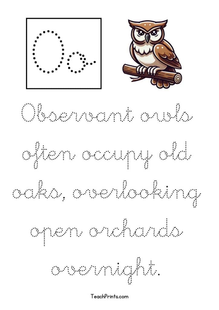 free cursive o tracing worksheet