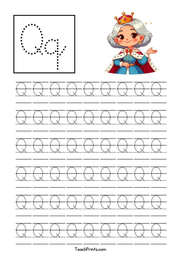 free cursive q tracing worksheet