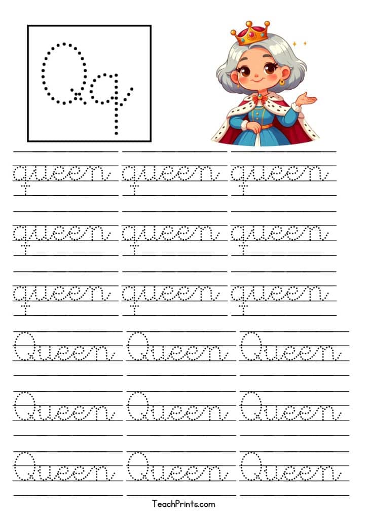 free cursive q tracing worksheet
