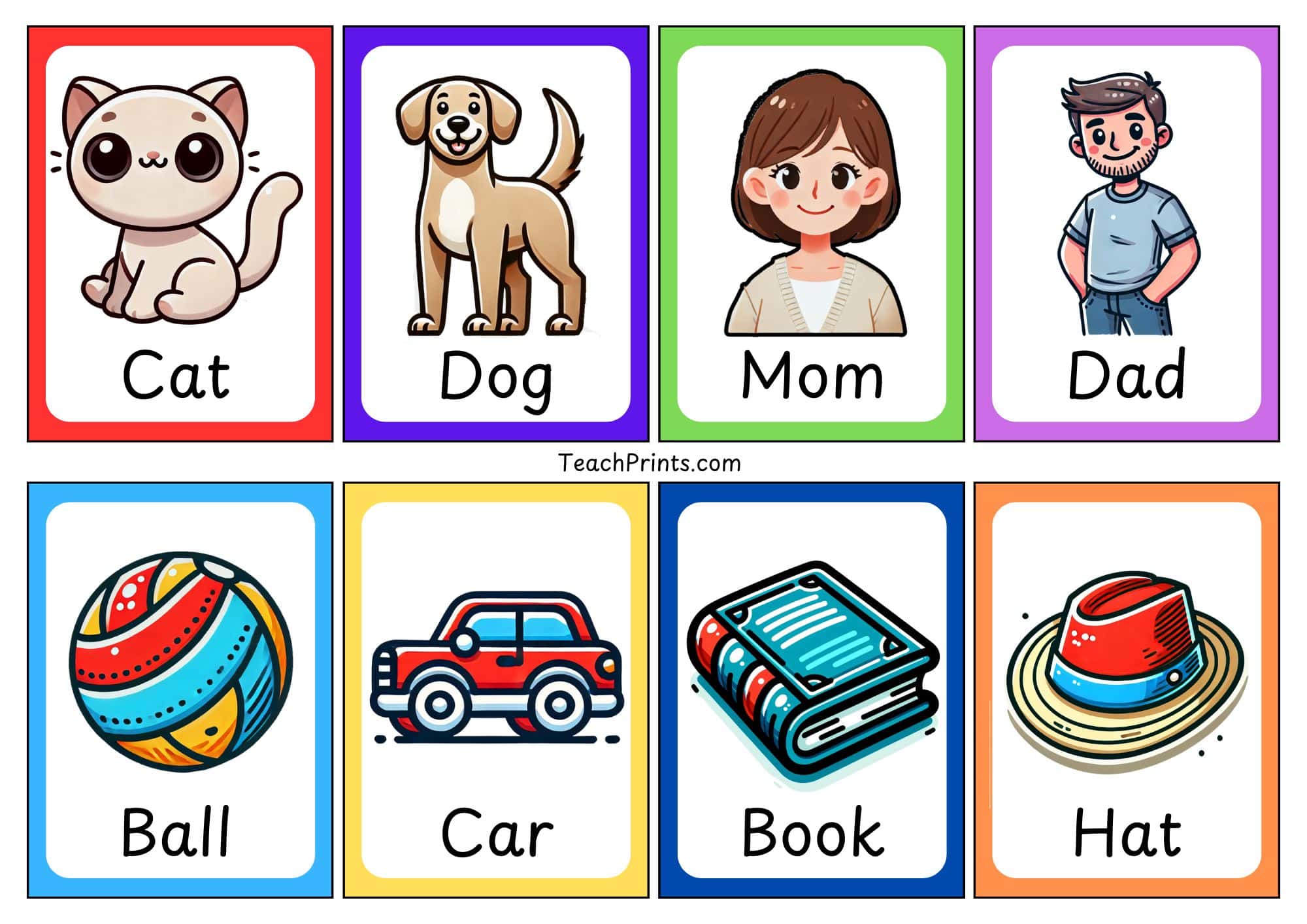 100 First Nouns Flashcard Set (Free to Print!) - Teach Prints
