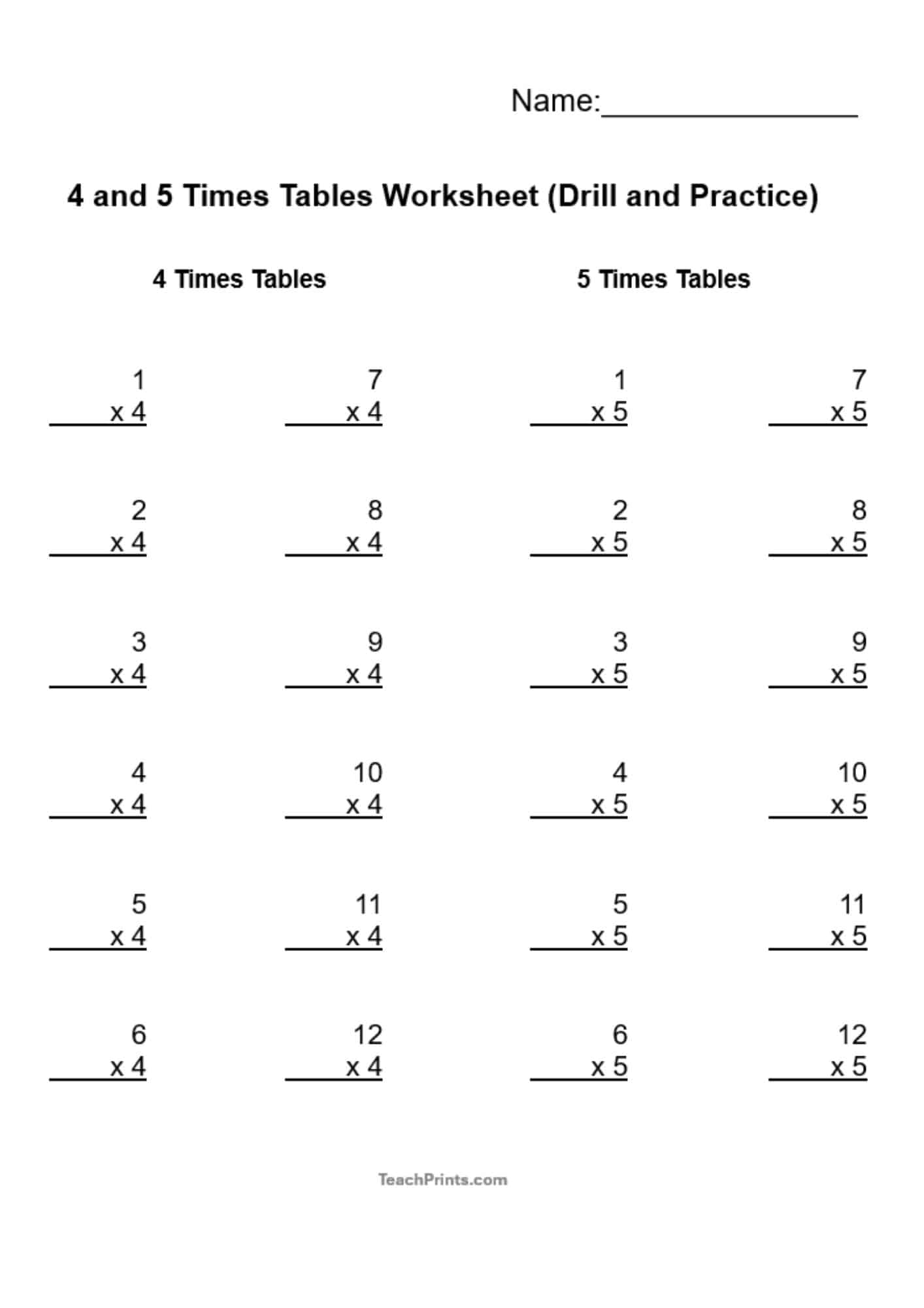 Grade 4 Times Tables Worksheets Free Printable
