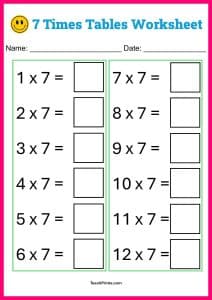 Free Nine Times Tables Worksheets 8 Versions Teach Prints