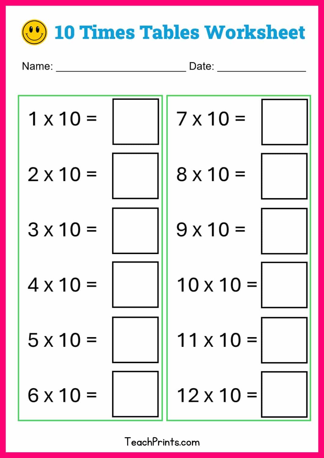 Printable Times Table Worksheets Free