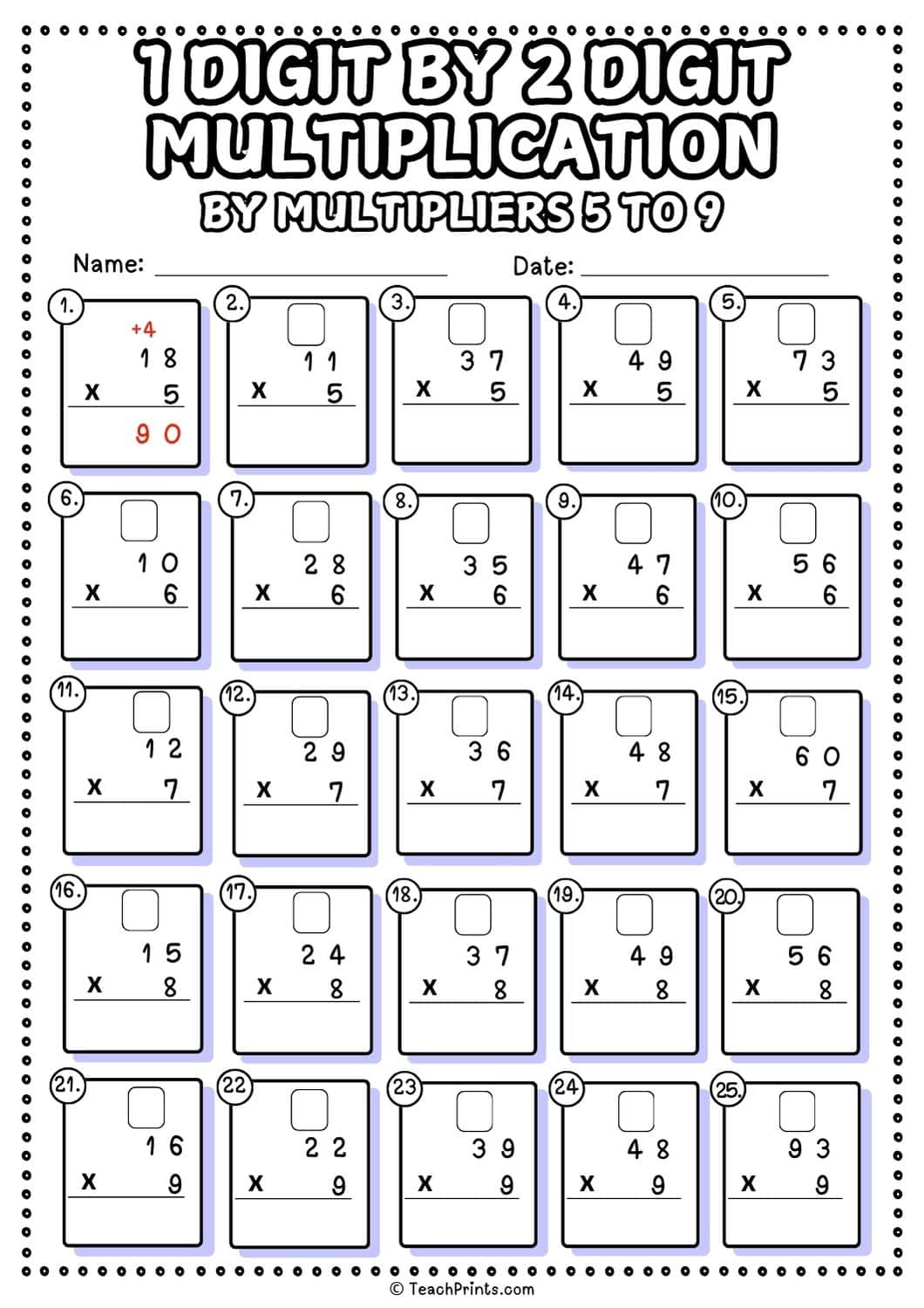 1 Digit by 2 Digit Multiplication Worksheets Teach Prints