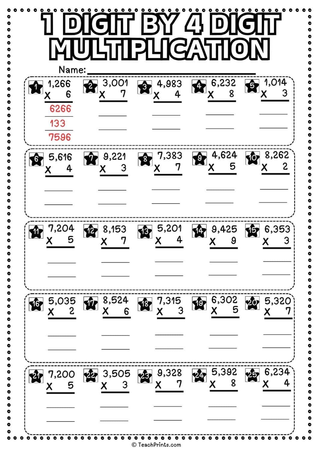 1 Digit by 4 Digit Multiplication Worksheets 7 1 digit by 4 digit multiplication worksheet