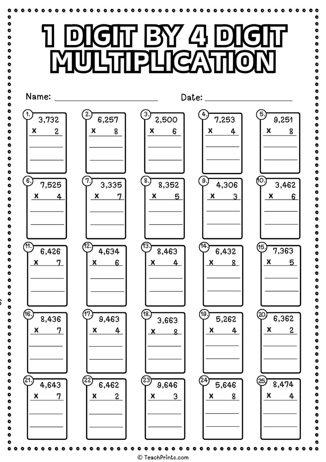 1 Digit by 4 Digit Multiplication Worksheets 9 1 digit by 4 digit multiplication worksheet