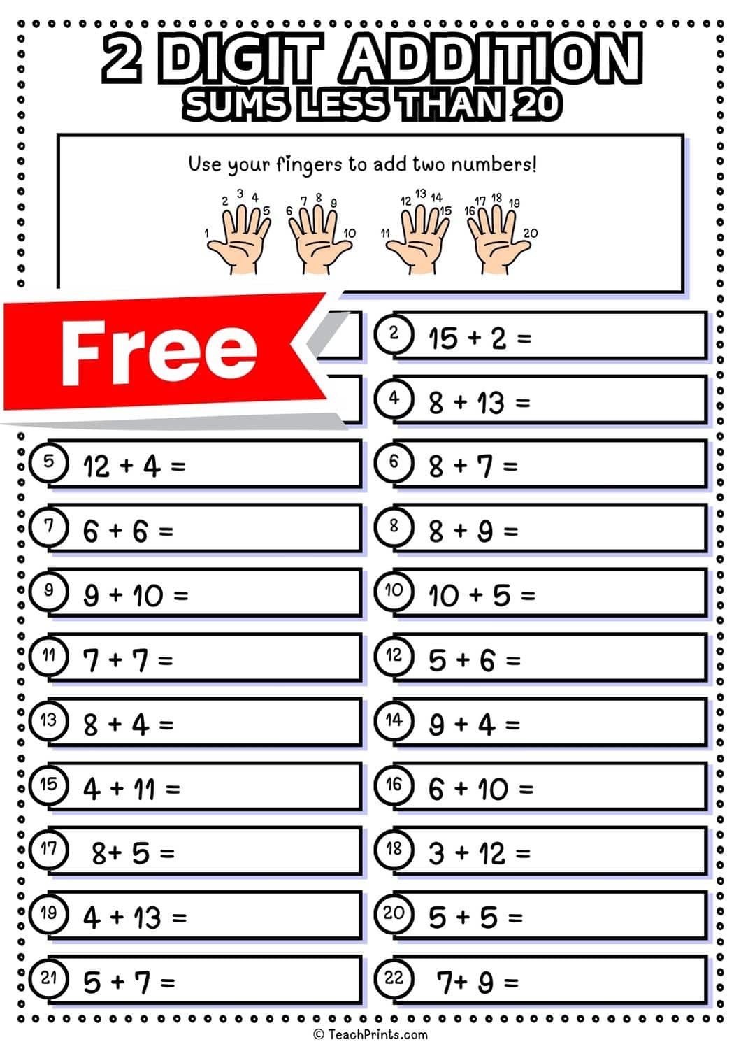 Two Digit Addition Without Regrouping Printable Worksheets Two Digit