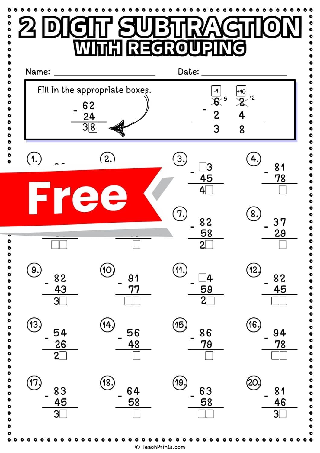 2 digit subtraction with regrouping