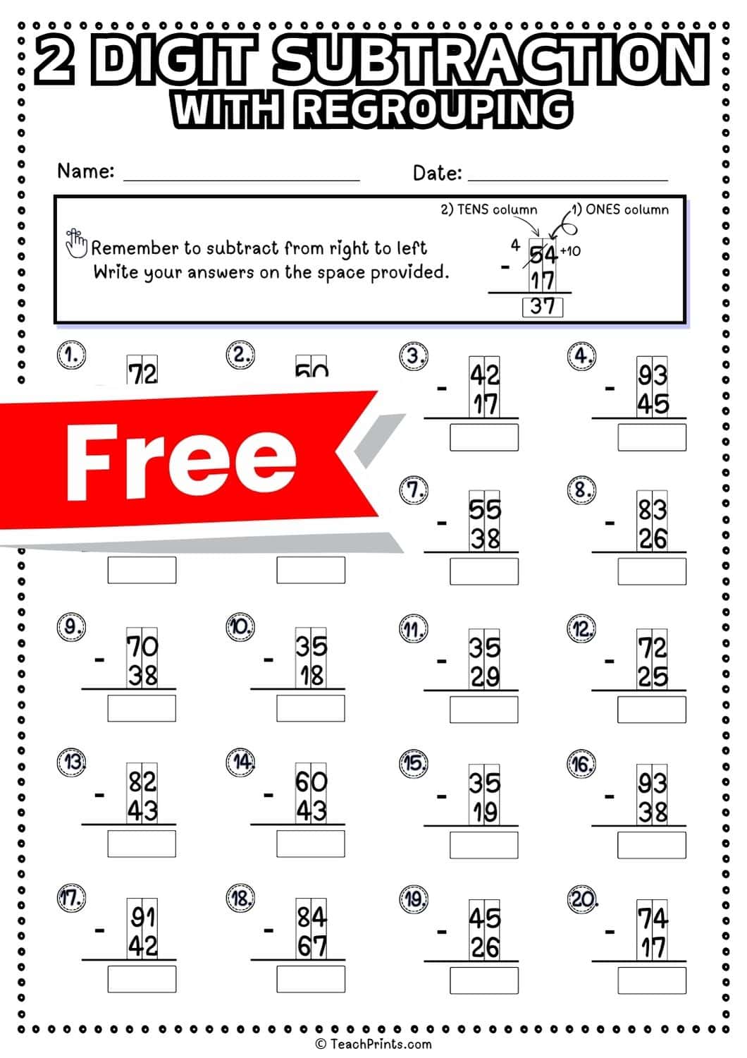 2 digit subtraction with regrouping