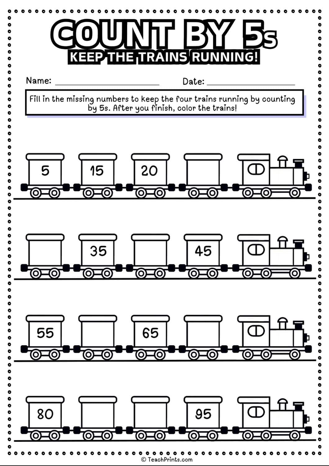 free count by 5s worksheet