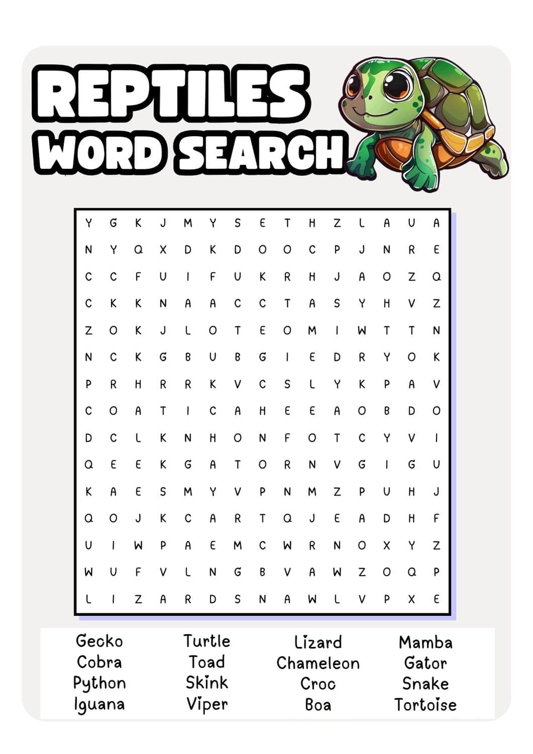 Reptiles Word Searches (Free to Print) - Teach Prints