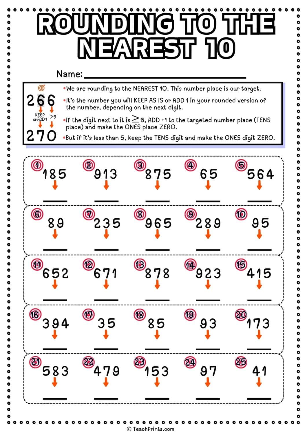 Free Rounding to the Nearest 10 Worksheets Teach Prints
