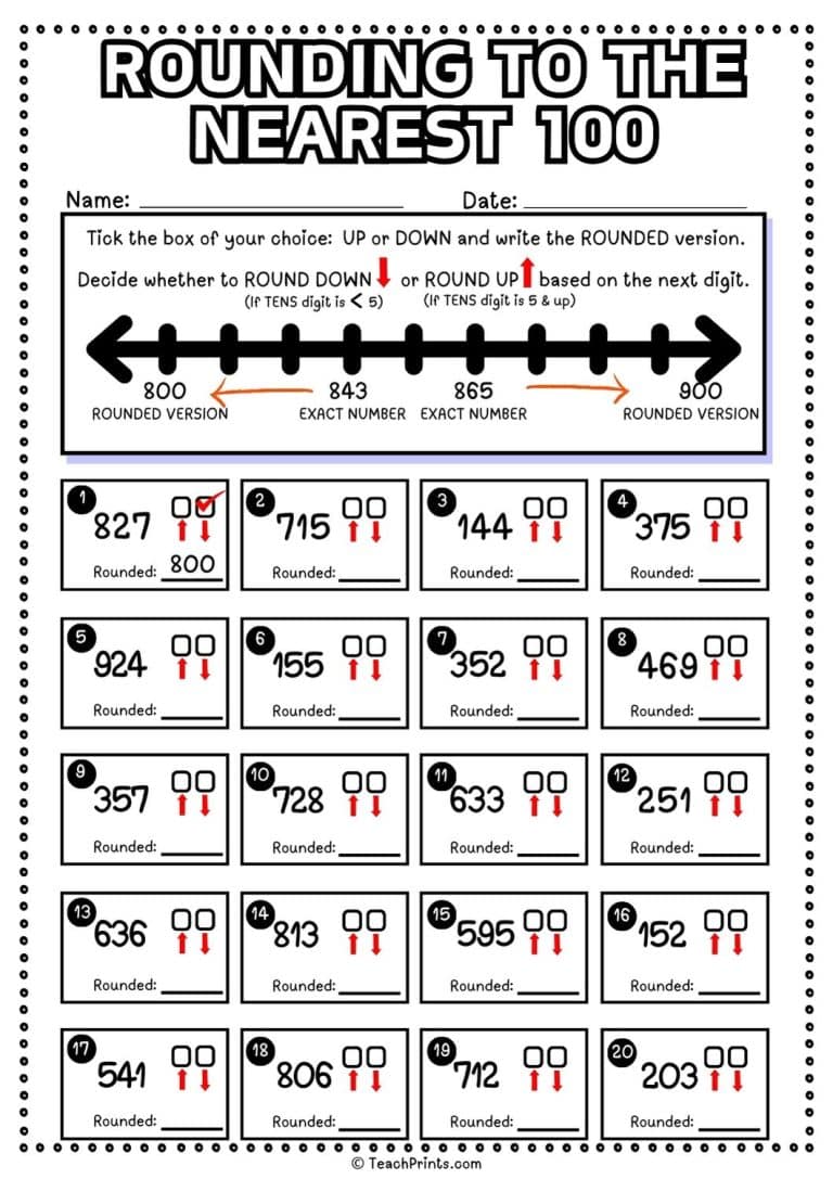 Free Rounding to the Nearest 100 Worksheets - Teach Prints
