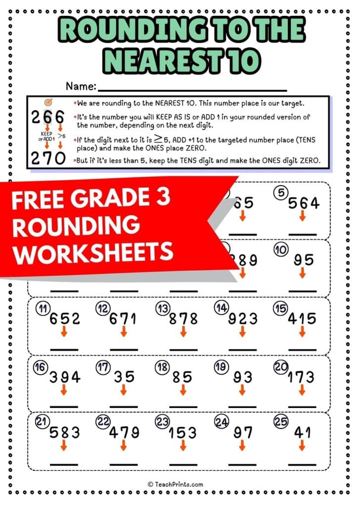 free rounding to the nearest 10 worksheet