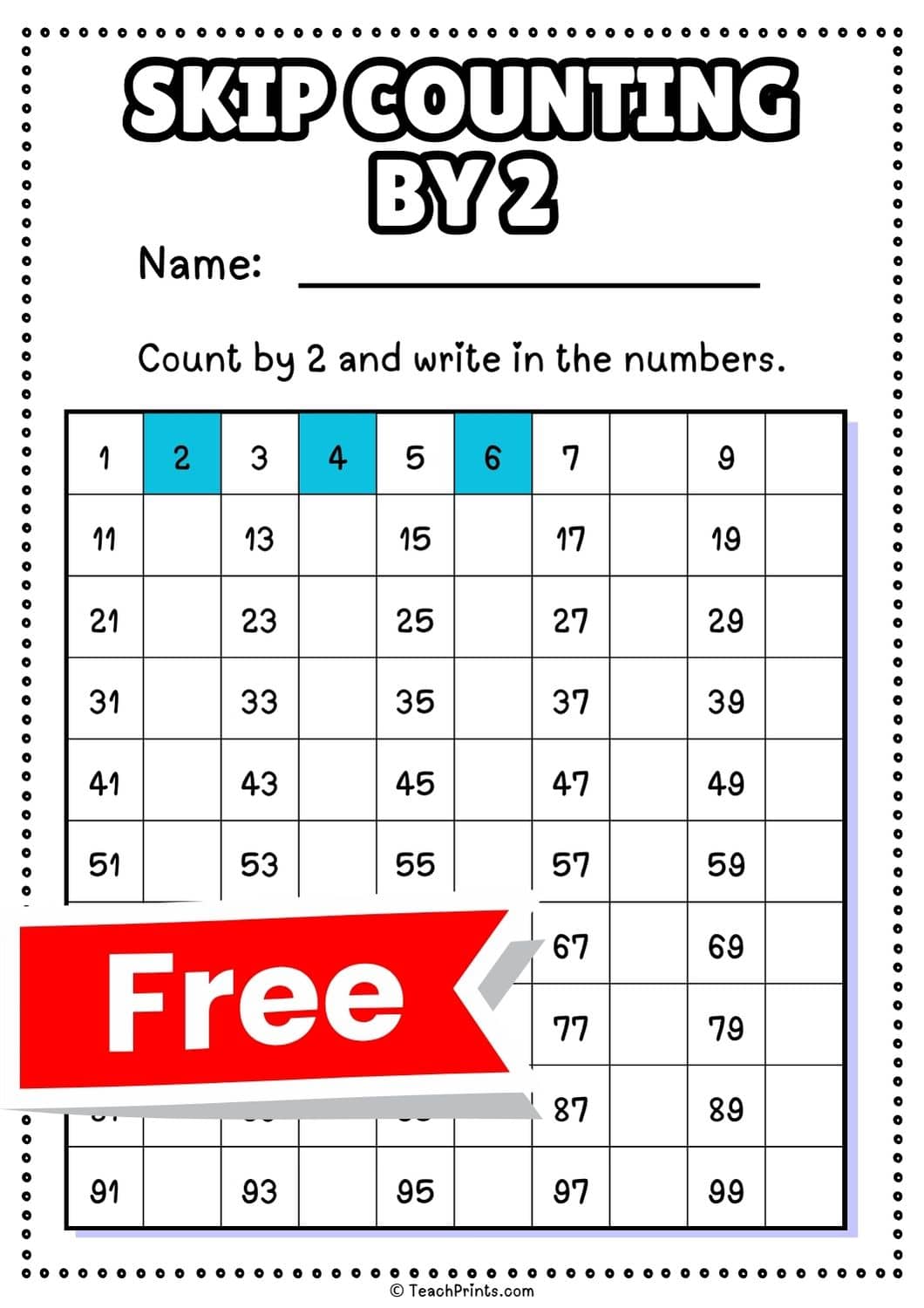 skip counting by 2 worksheet