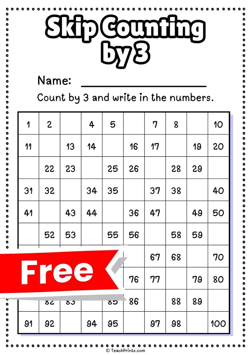 Skip Counting By 3 Worksheets Free Printable Pdfs Teach Prints