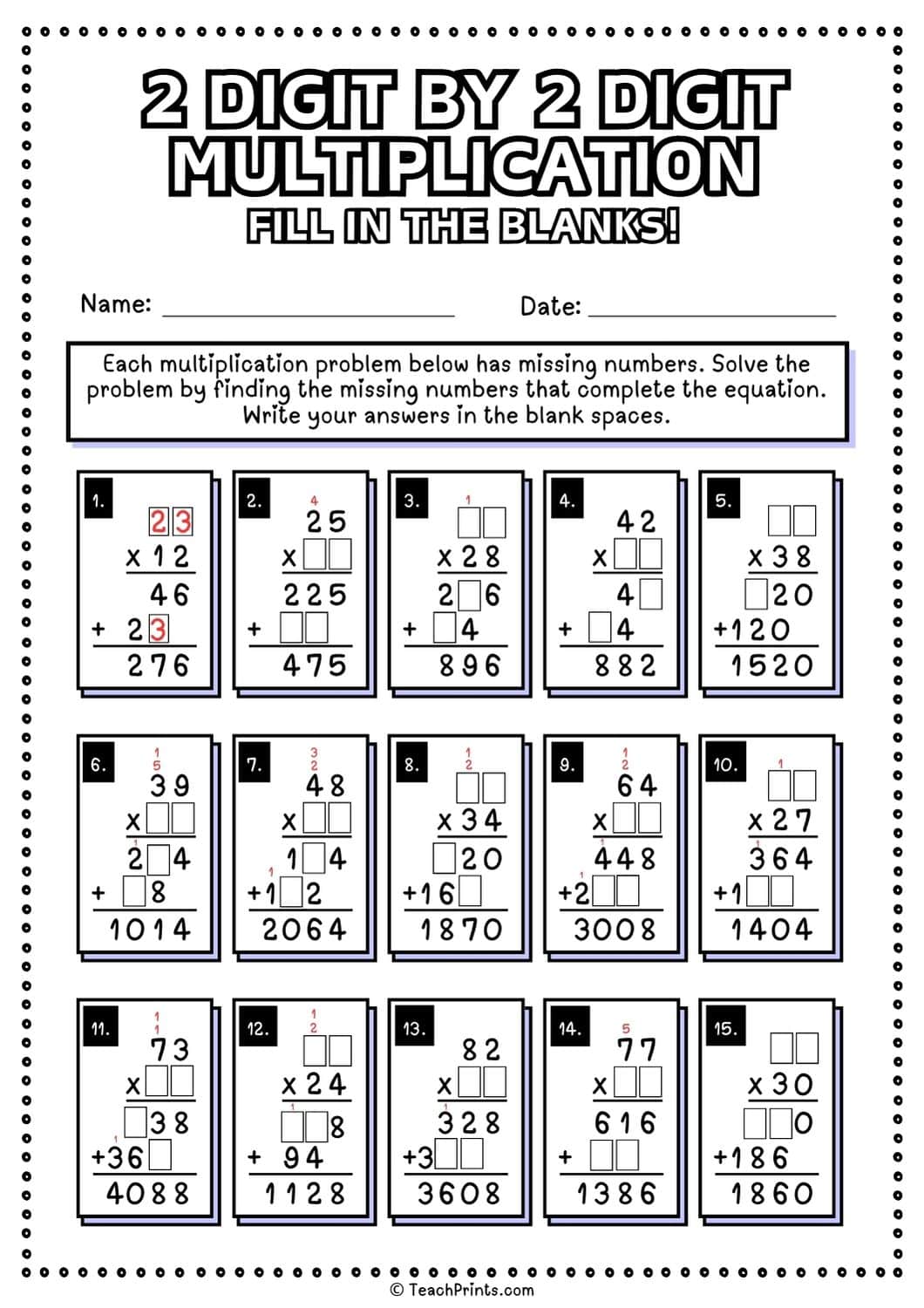 2 digit by 2 digit multiplication worksheet