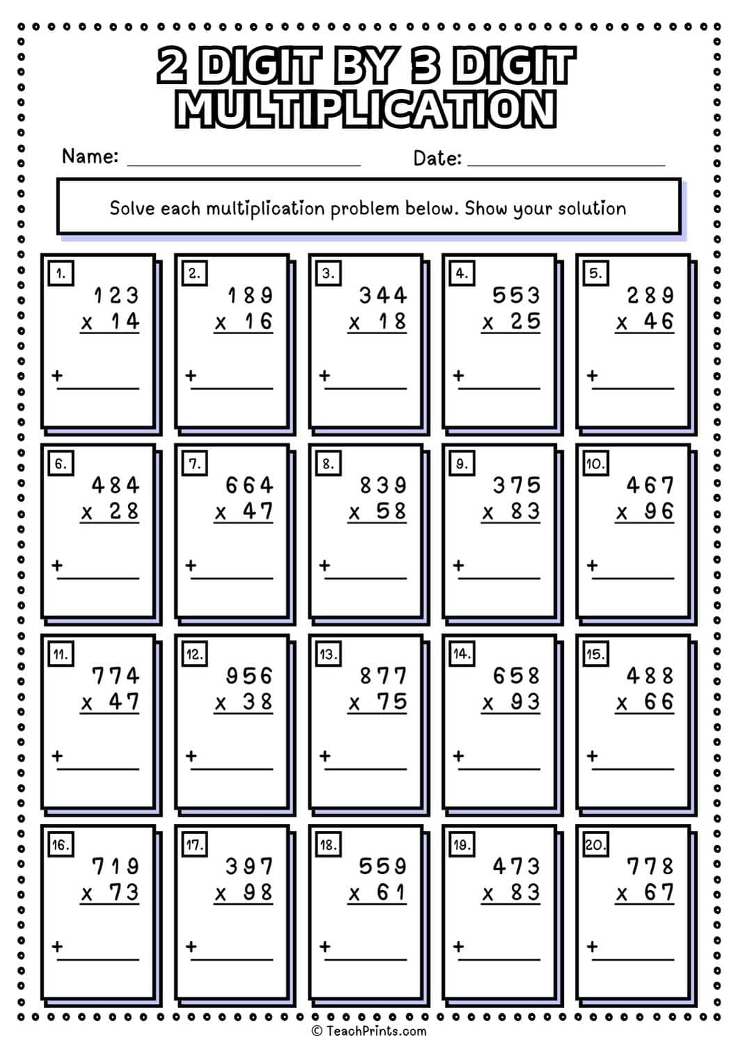 2 digit by 3 digit multiplication worksheet