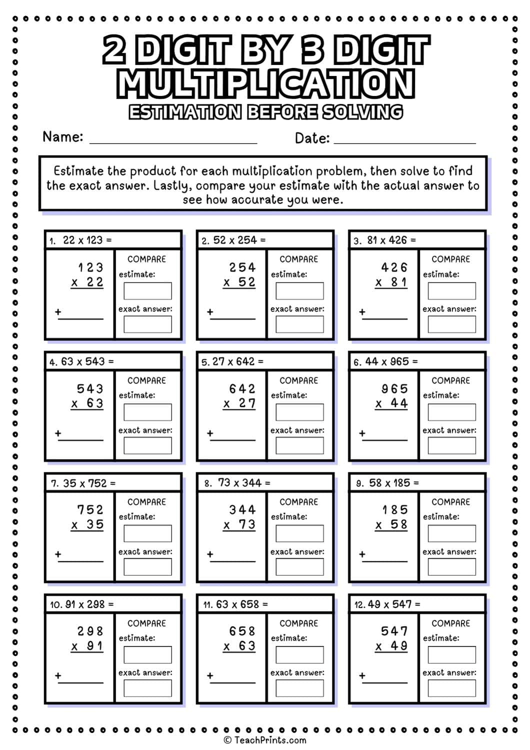 2 digit by 3 digit multiplication worksheet