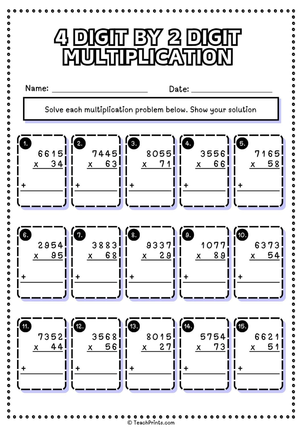 4 digit by 2 digit multiplication worksheet