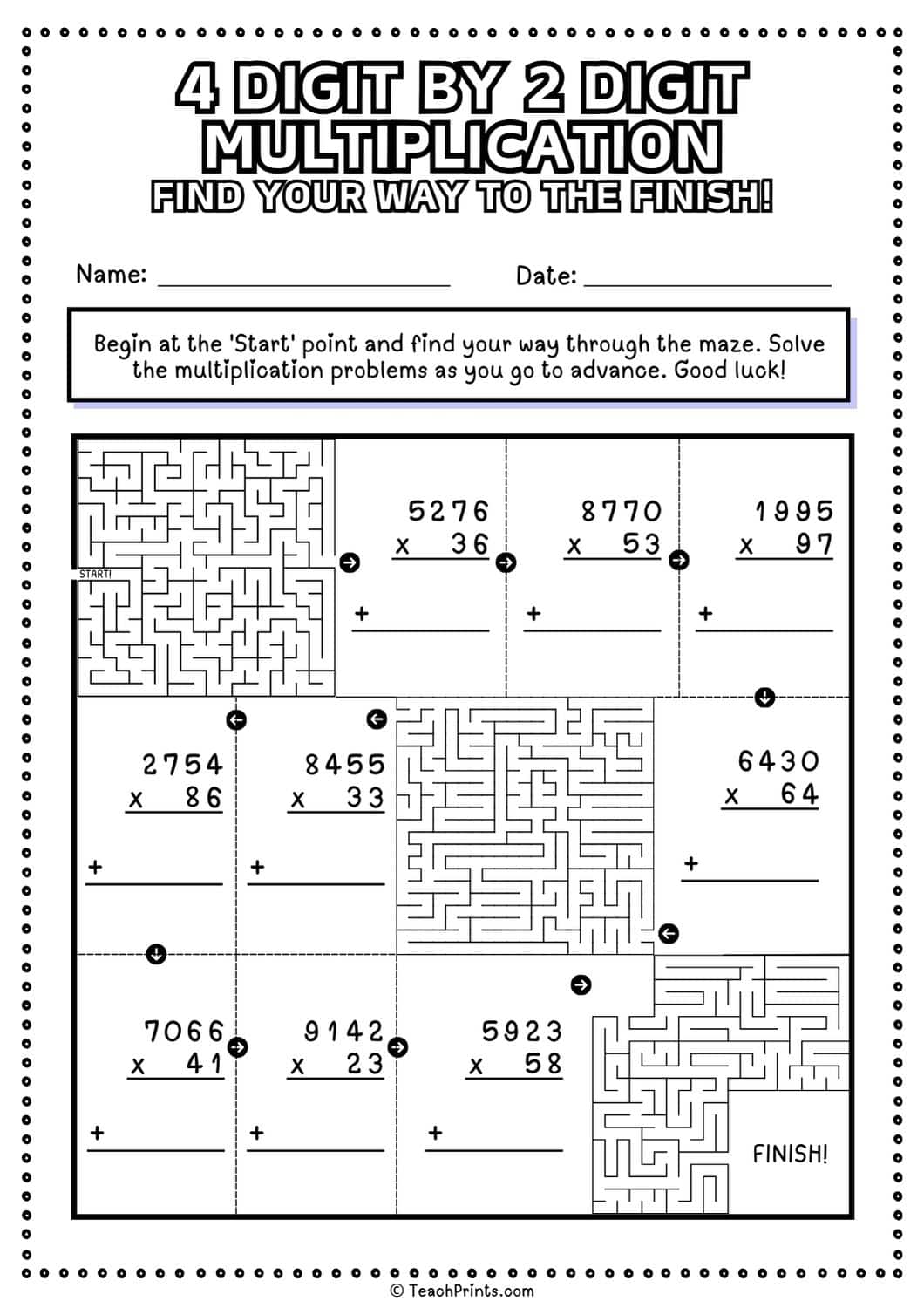 4 digit by 2 digit multiplication worksheet