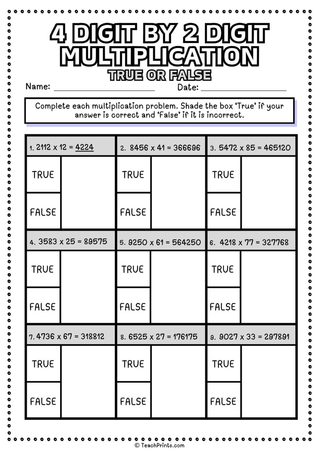 4 digit by 2 digit multiplication worksheet