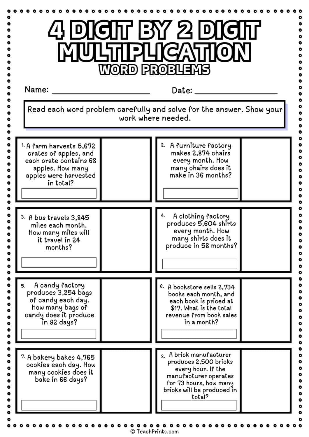 4 digit by 2 digit multiplication worksheet