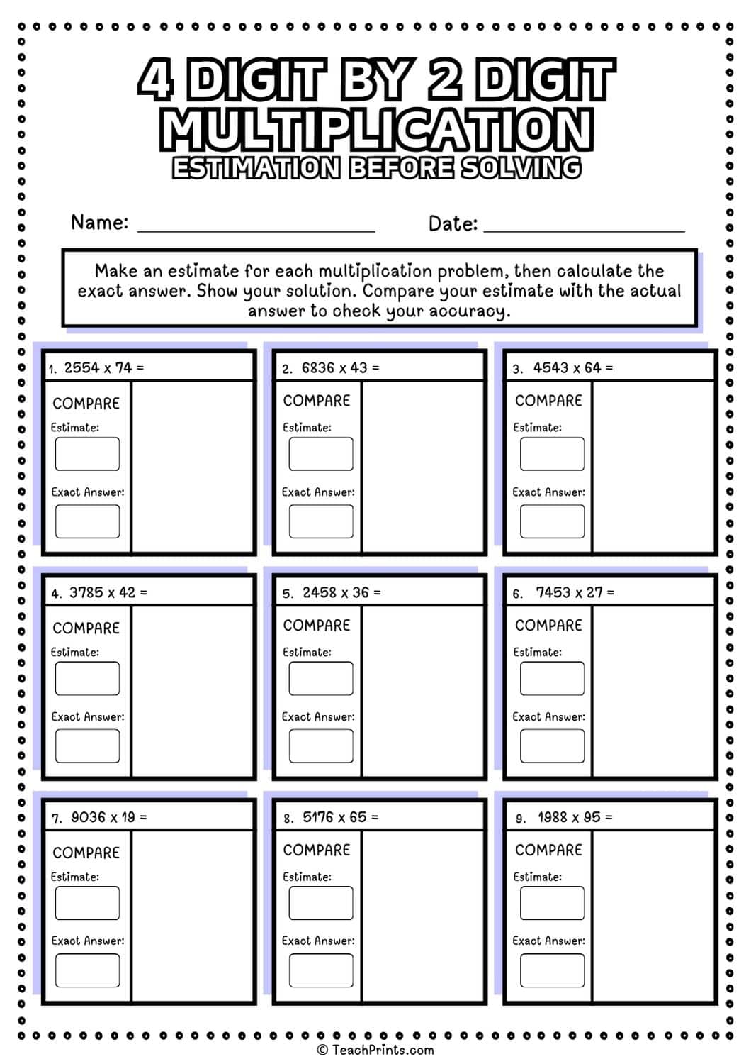 4 digit by 2 digit multiplication worksheet