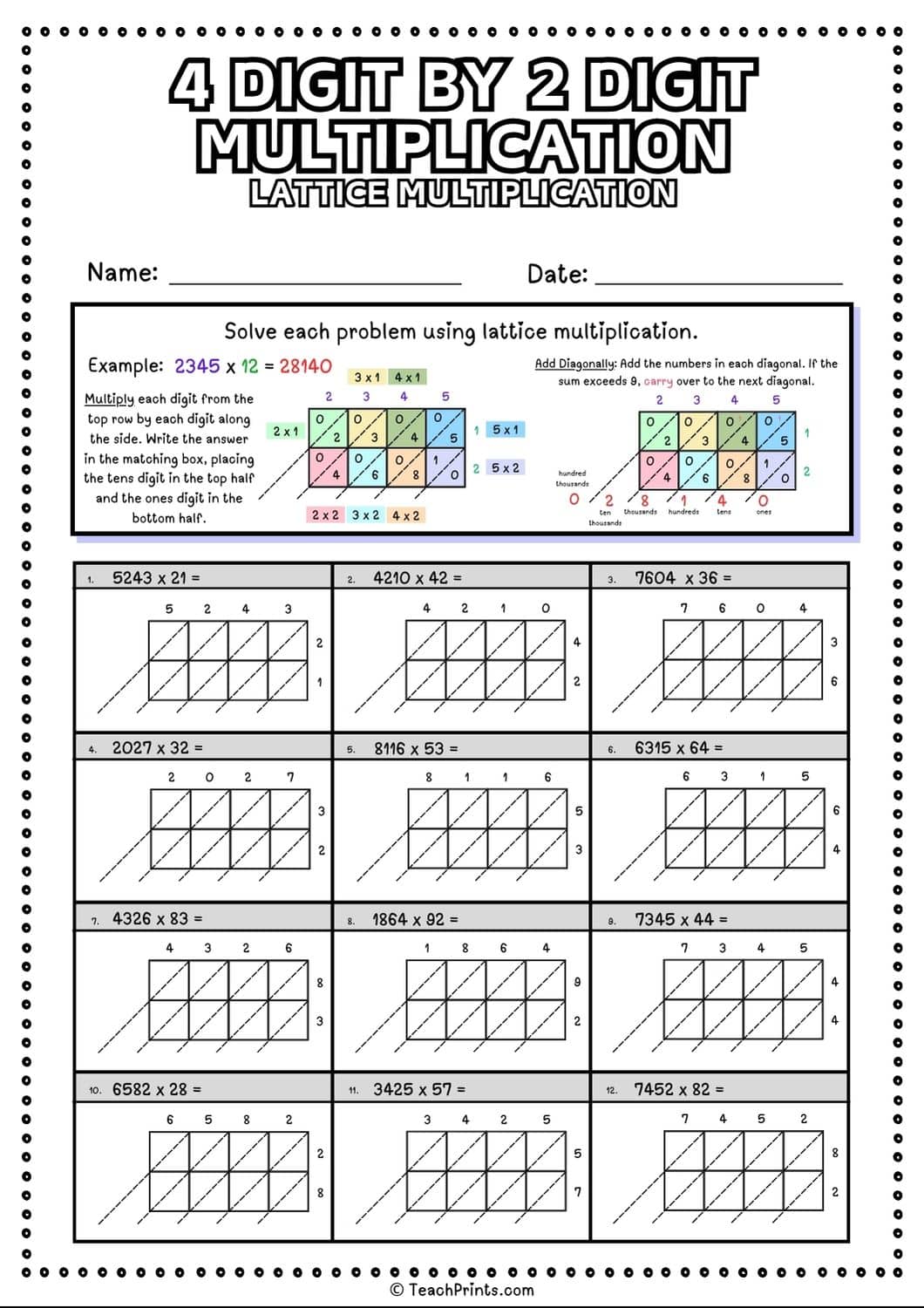 4 digit by 2 digit multiplication worksheet