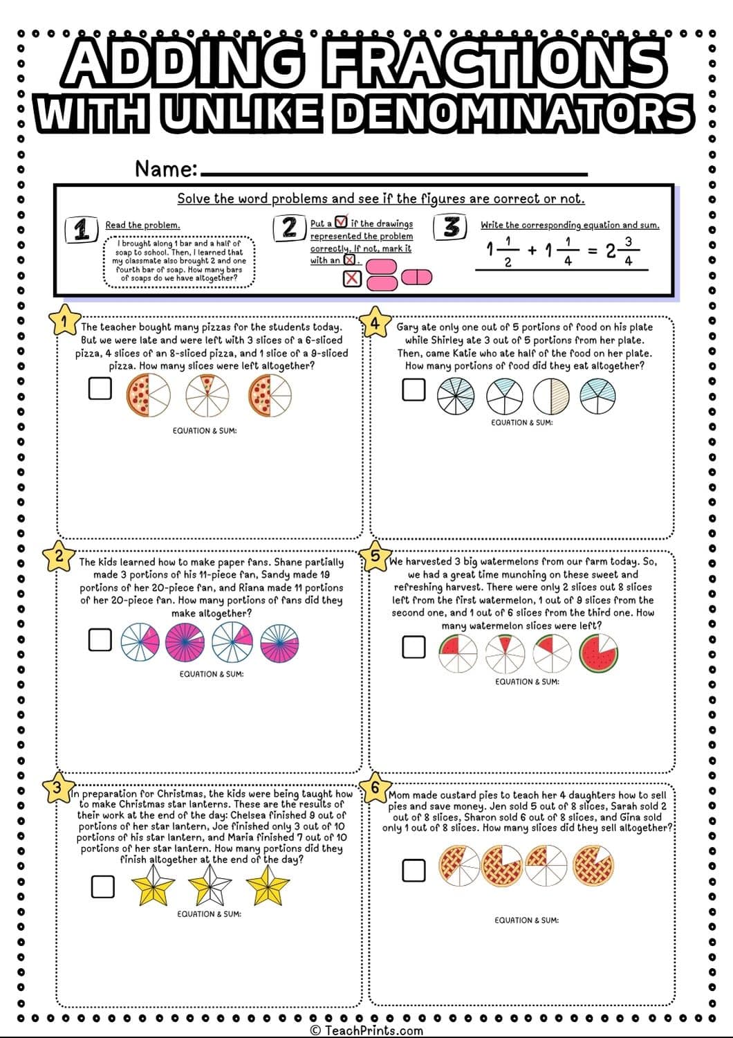 adding fractions with unlike denominators worksheet