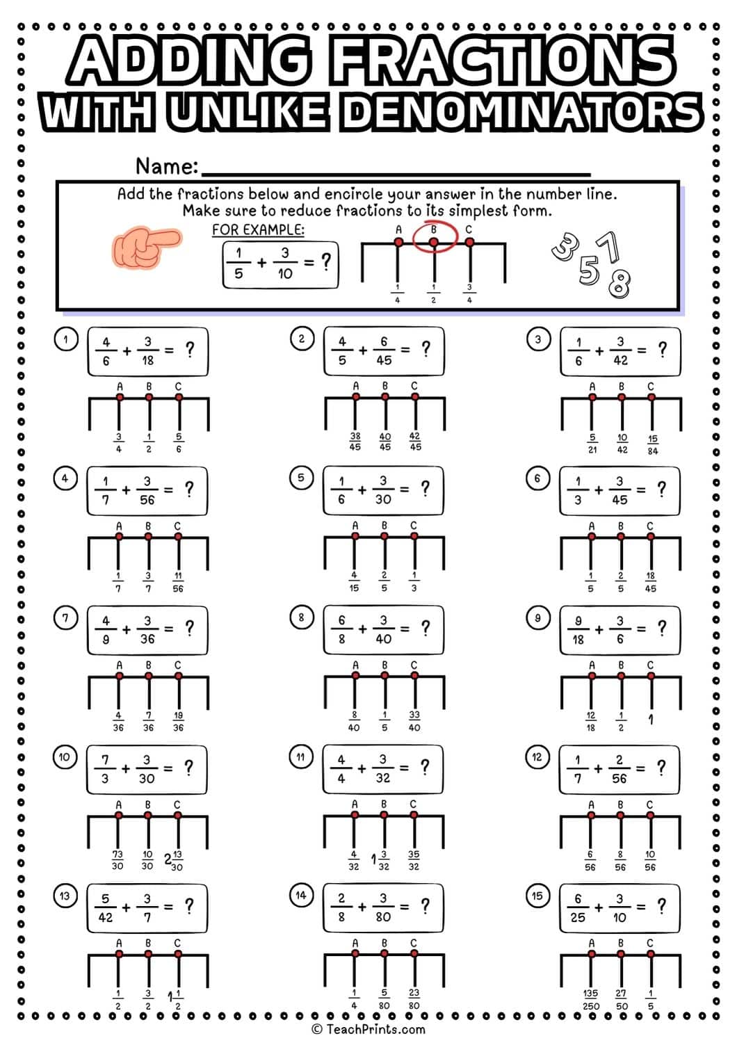adding fractions with unlike denominators worksheet