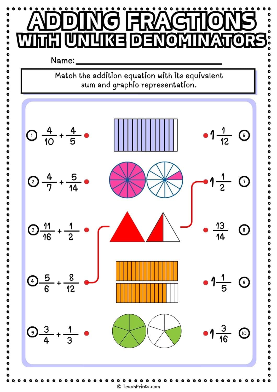 adding fractions with unlike denominators worksheet