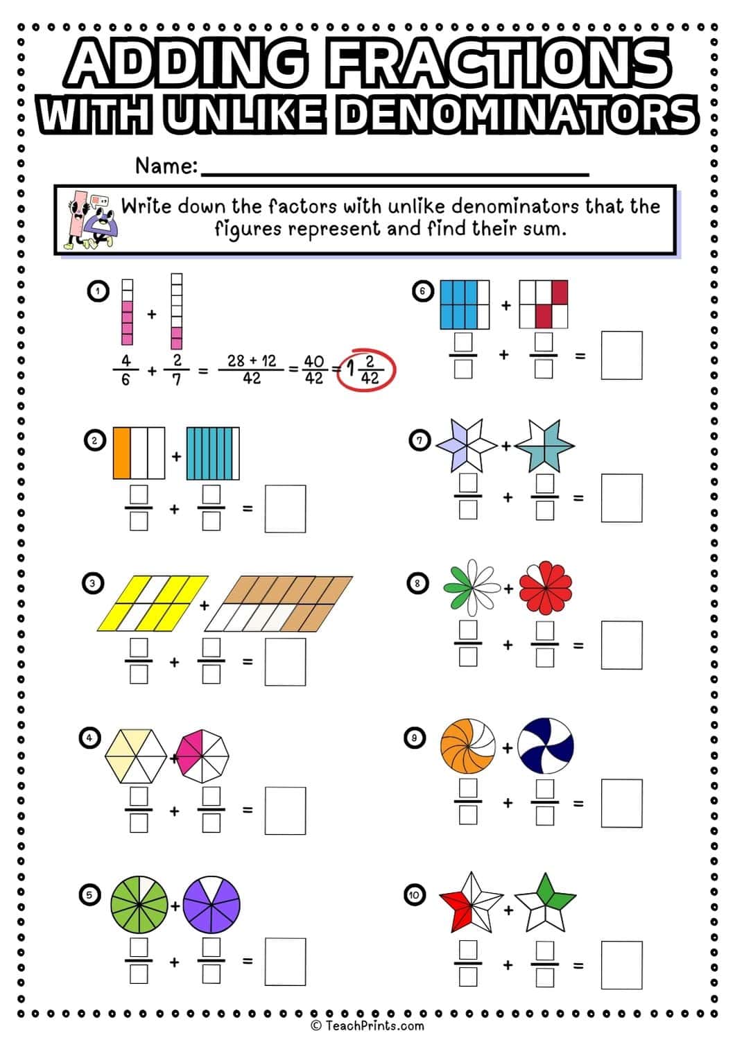 adding fractions with unlike denominators worksheet