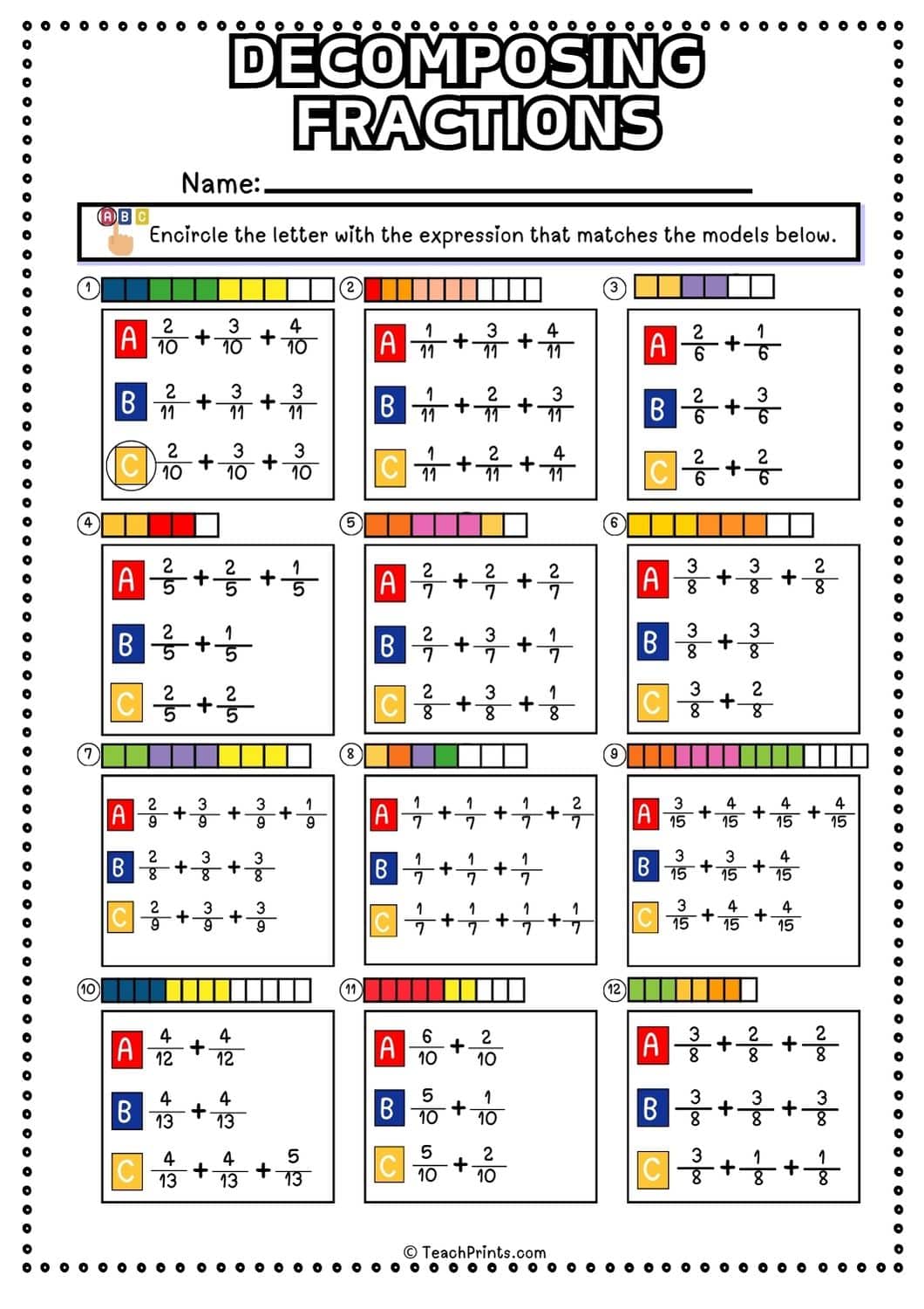 Free Decomposing Fractions Worksheets 9 Decomposing fractions worksheet