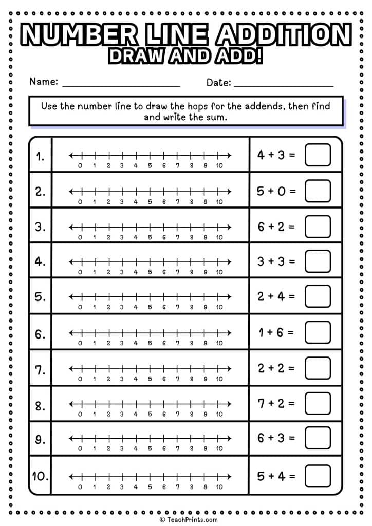 Number Line Addition Worksheets - Free! - Teach Prints