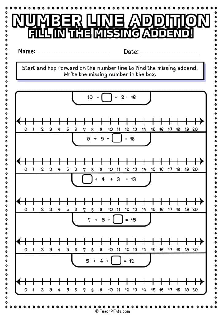 Number Line Addition Worksheets - Free! - Teach Prints