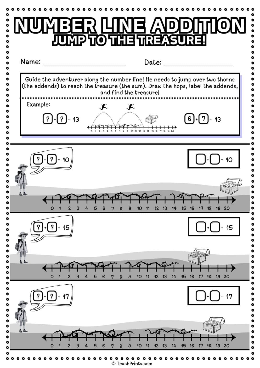 Number Line Addition Worksheets - Free! - Teach Prints