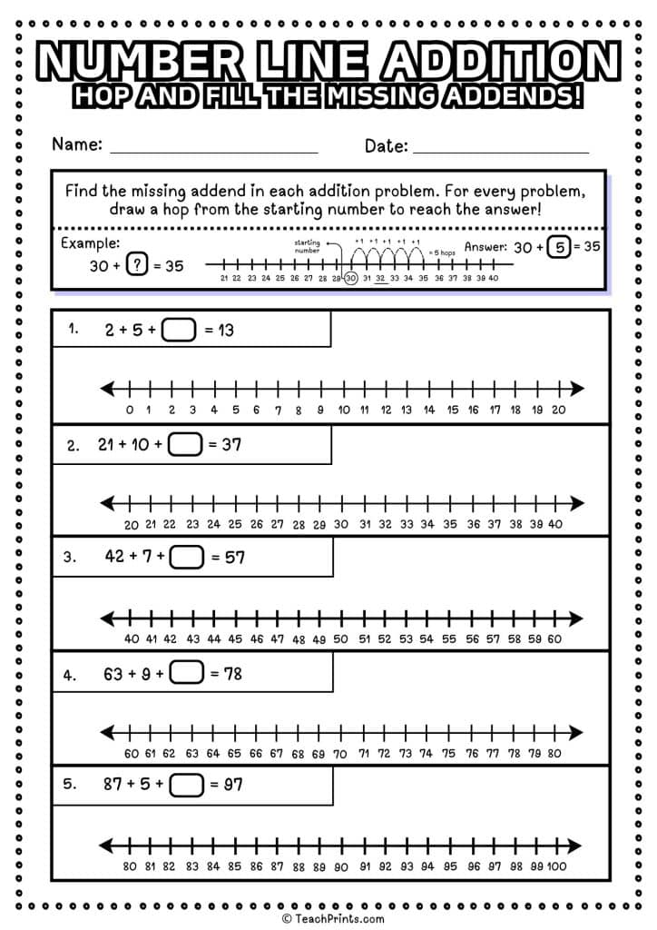 Number Line Addition Worksheets - Free! - Teach Prints