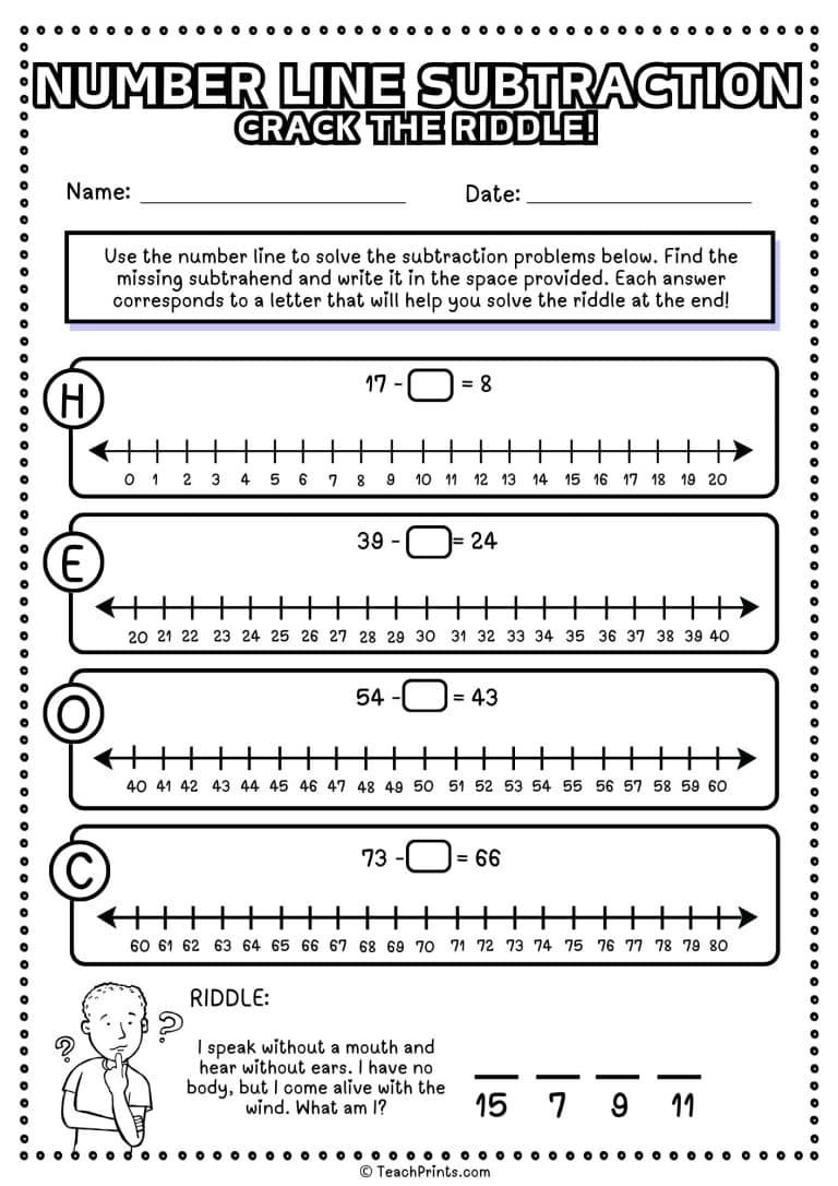 Number Line Subtraction Worksheets - Free! - Teach Prints