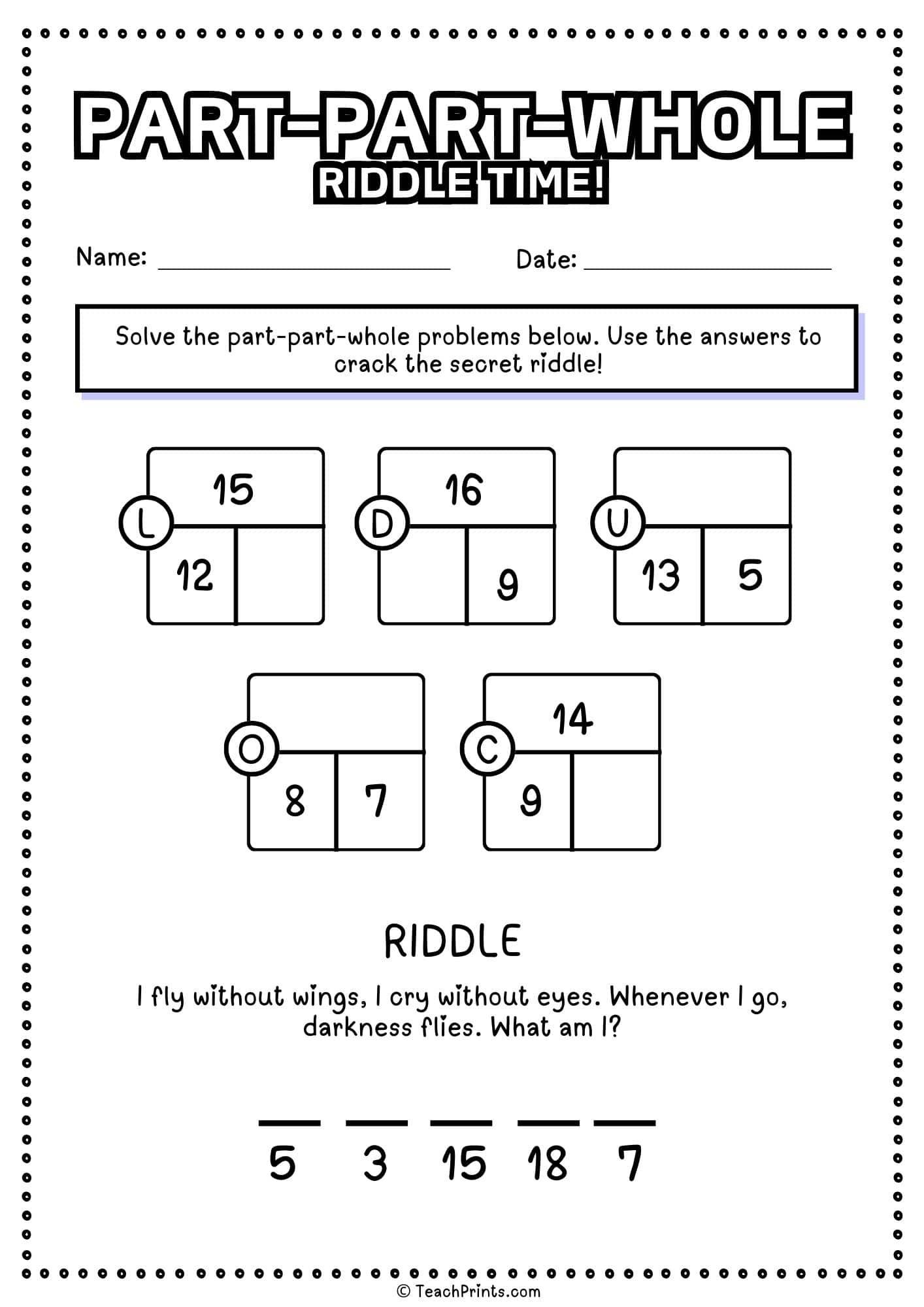 Part-Part Whole Worksheets - Free! 15 Part-Part Whole Worksheet
