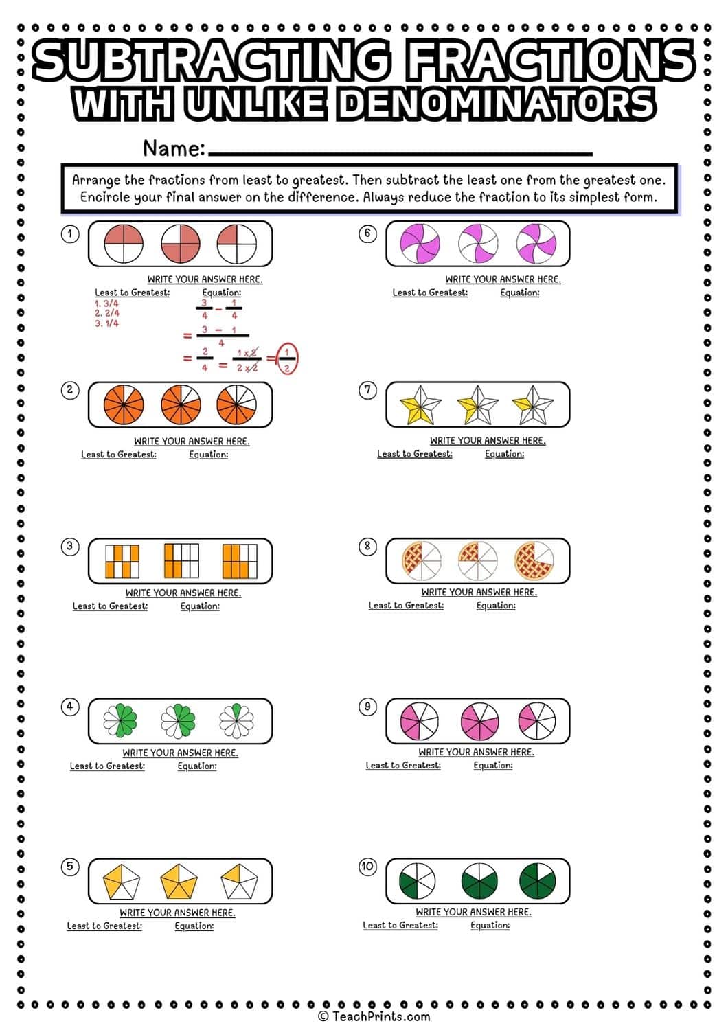 Free Subtracting Fractions With Like Denominators Worksheets 9 subtracting fractions with like denominators worksheet