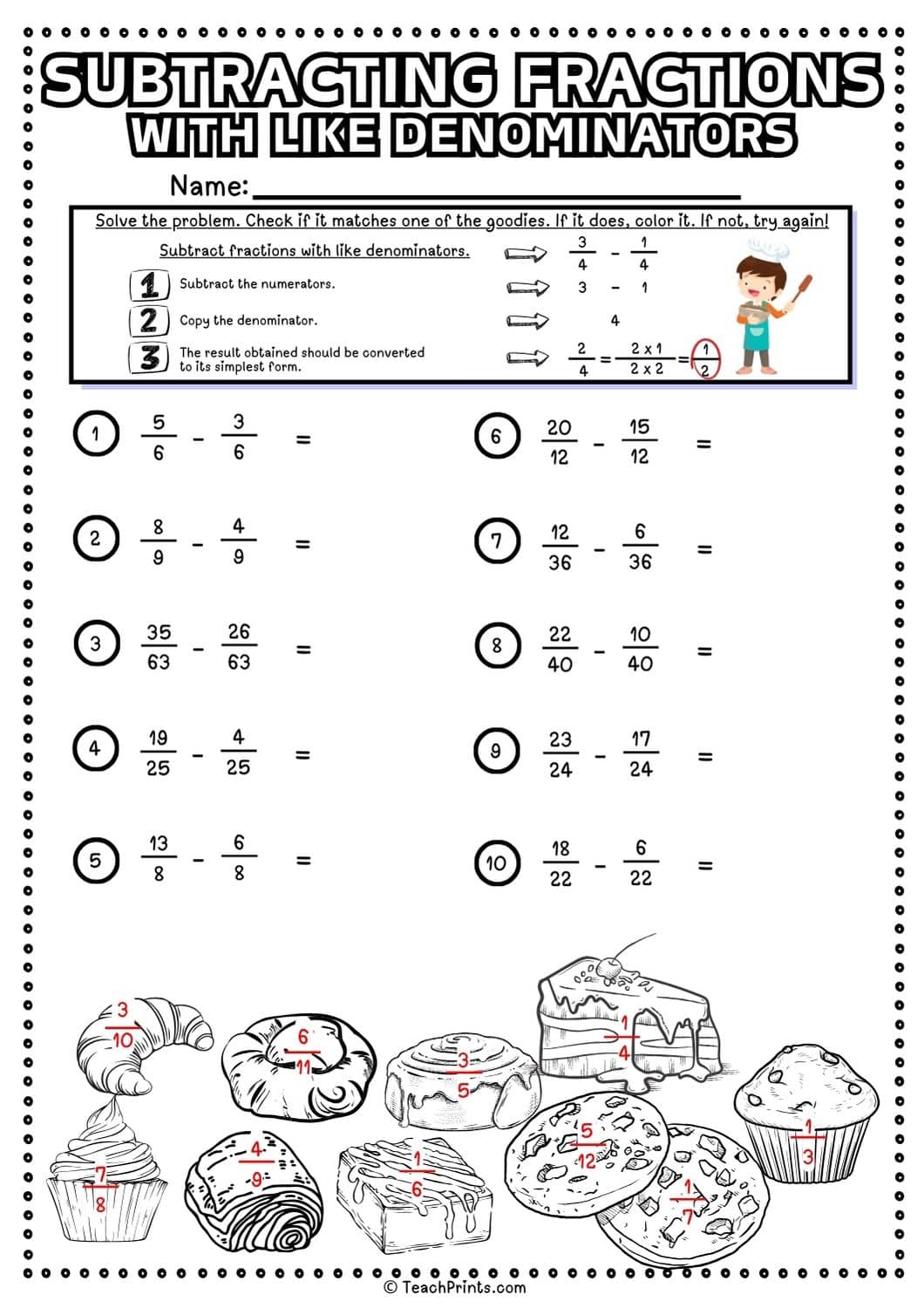 Free Subtracting Fractions With Like Denominators Worksheets 15 subtracting fractions with like denominators worksheet