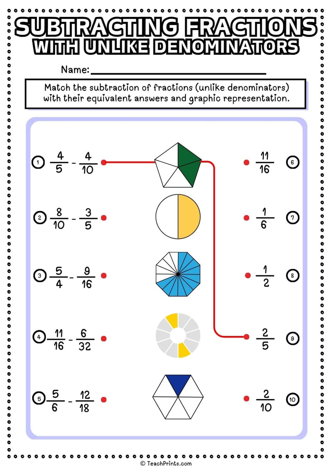 Subtracting fractions with unlike denominators worksheet