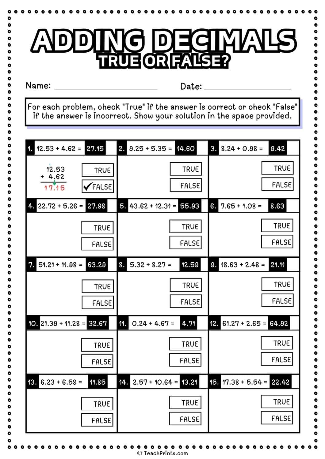 adding decimals worksheet