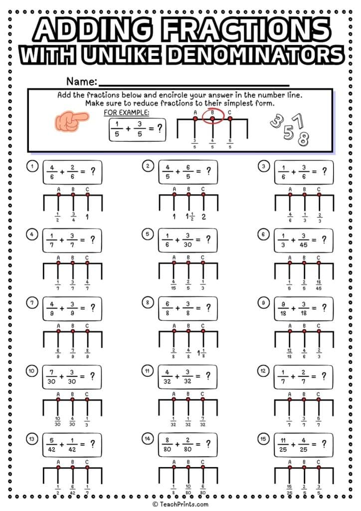 Free Adding Fractions with Like Denominators Worksheets - Teach Prints