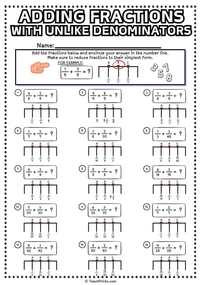 Free Adding Fractions with Like Denominators Worksheets - Teach Prints