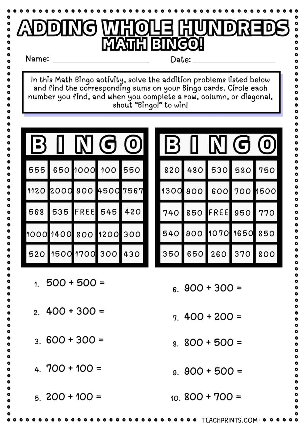 Free Adding Whole Hundreds Worksheets 15 adding whole hundreds worksheet