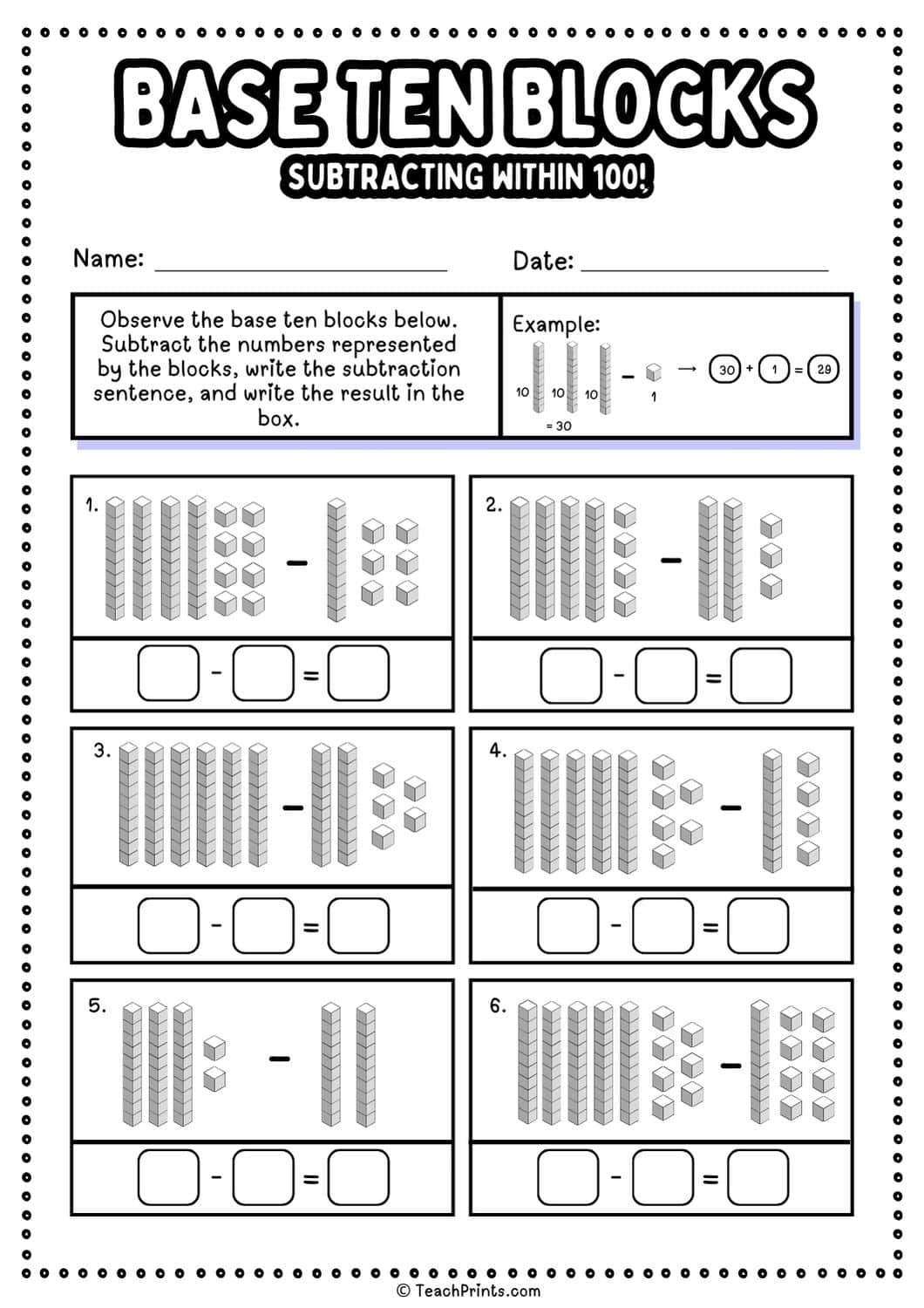 Free Base Ten Blocks Worksheets Teach Prints