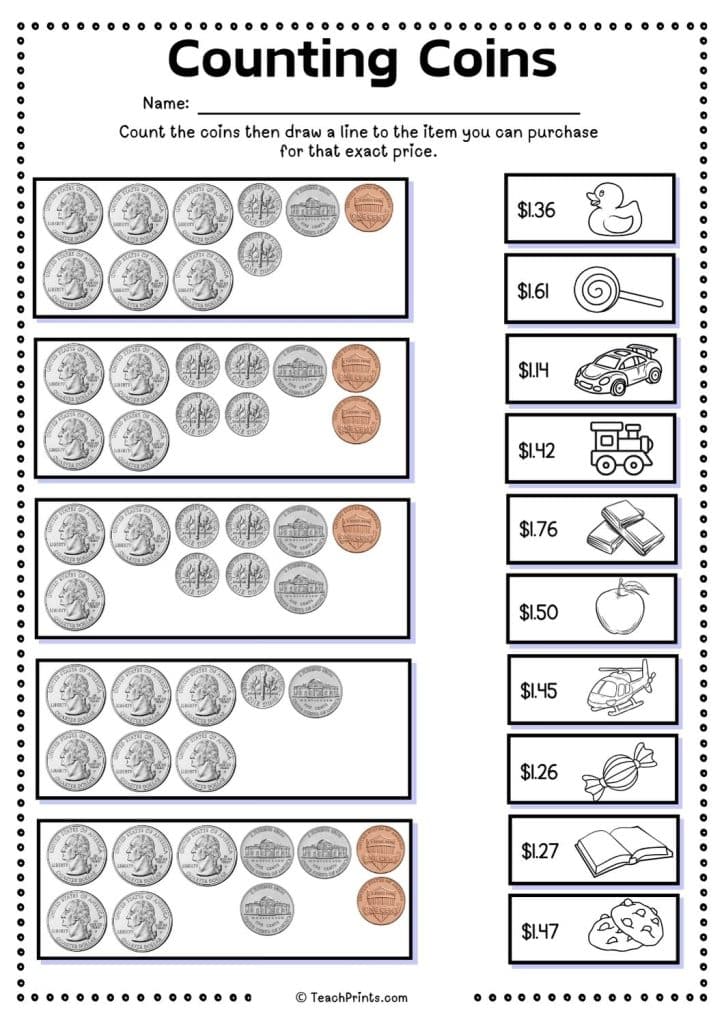 Free Counting Money and Coins Worksheets Teach Prints